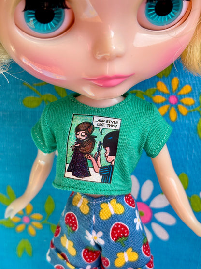 Kenner Hair Comic Green Crop Tee for Blythe