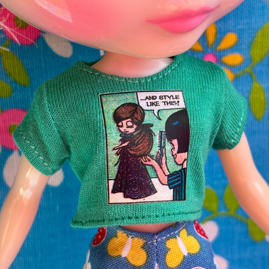 Kenner Hair Comic Green Crop Tee for Blythe