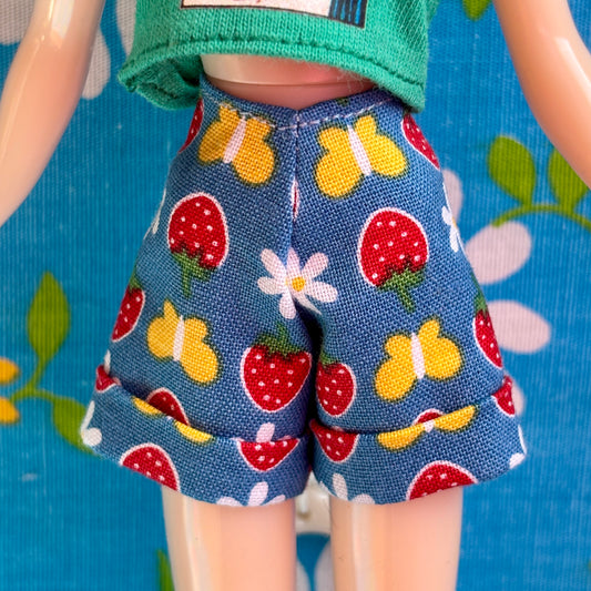 Strawberries & Butterflies Blue Cuffed Cutie Shorts
