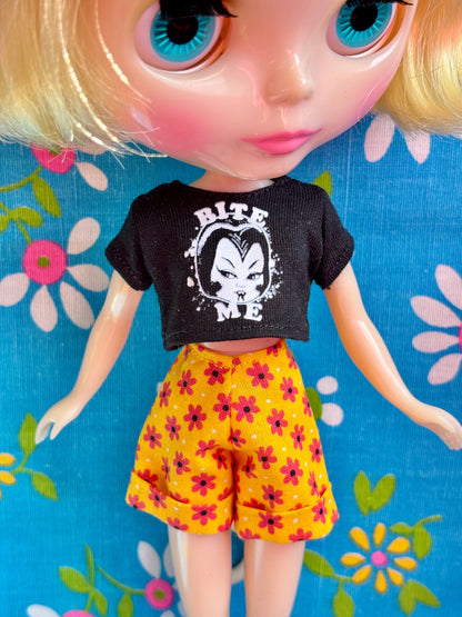 Bite Me Vampy Black Crop Tee for Blythe