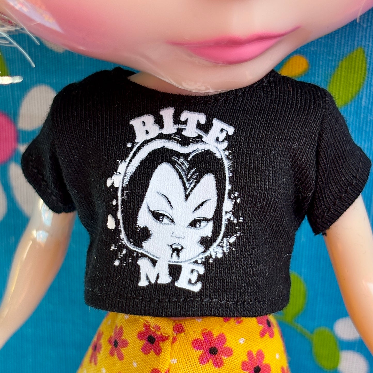 Bite Me Vampy Black Crop Tee for Blythe