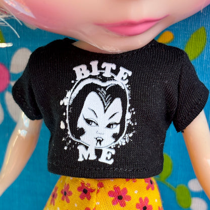 Bite Me Vampy Black Crop Tee for Blythe