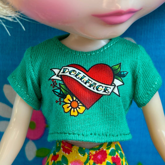 Dollface Tattoo Green Crop Tee for Blythe