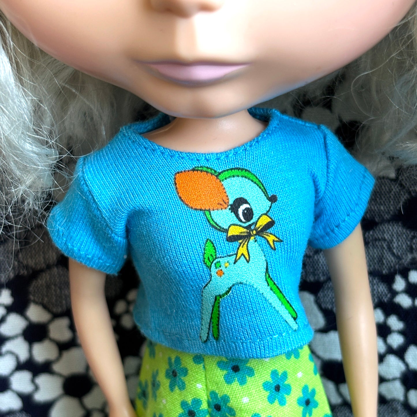 Blue Darling Deer Crop Tee for Blythe