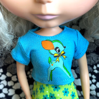 Blue Darling Deer Crop Tee for Blythe