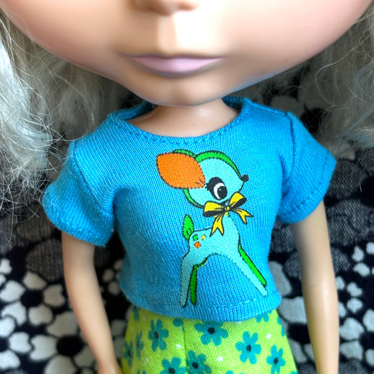 Blue Darling Deer Crop Tee for Blythe