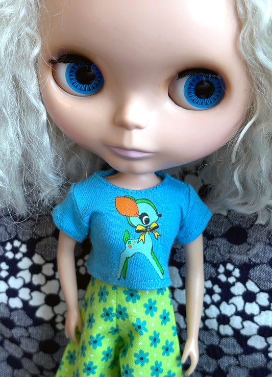 Blue Darling Deer Crop Tee for Blythe