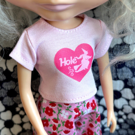 Hole Witch Pink Crop Tee for Blythe
