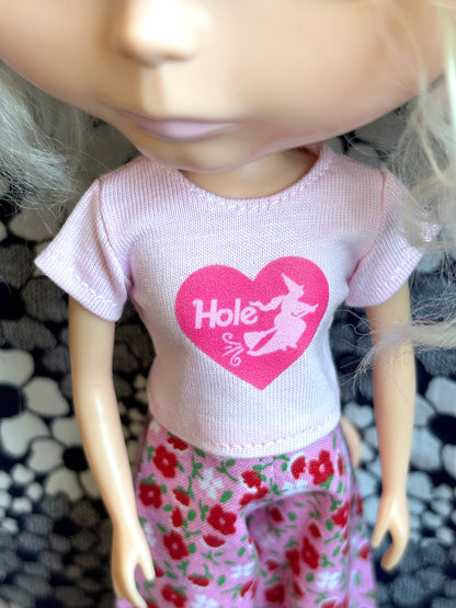 Hole Witch Pink Crop Tee for Blythe