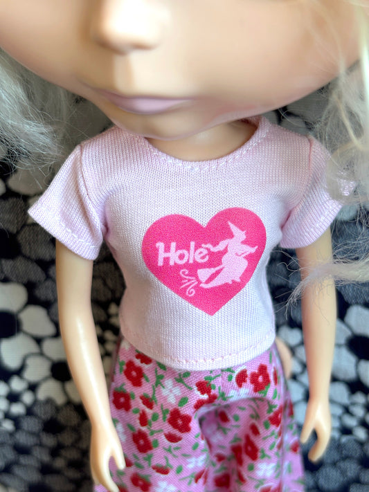 Hole Witch Pink Crop Tee for Blythe