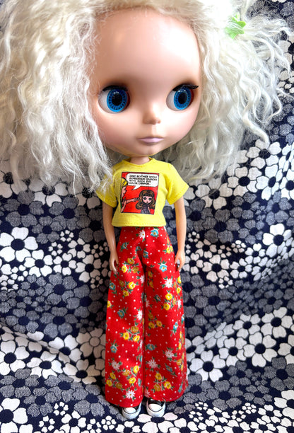Red Polka Dot Floral Wide Leg Pants
