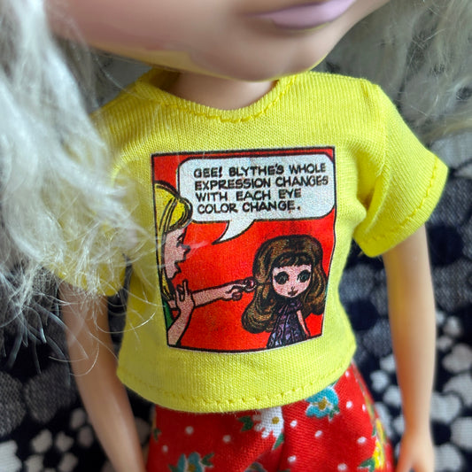 Kenner Eyes Comic Yellow Crop Tee for Blythe