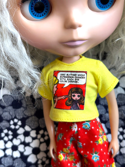 Kenner Eyes Comic Yellow Crop Tee for Blythe