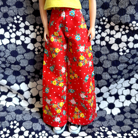Red Polka Dot Floral Wide Leg Pants