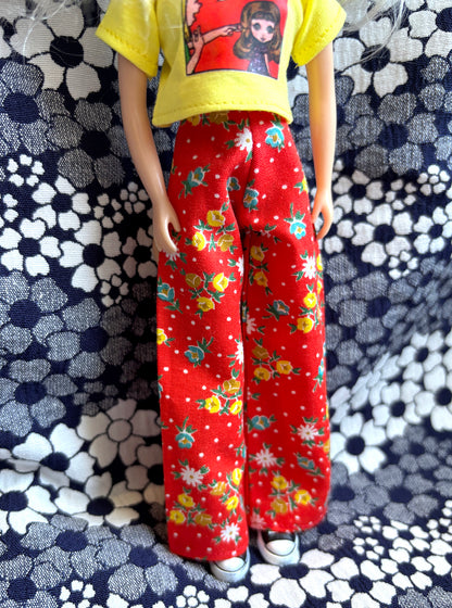 Red Polka Dot Floral Wide Leg Pants