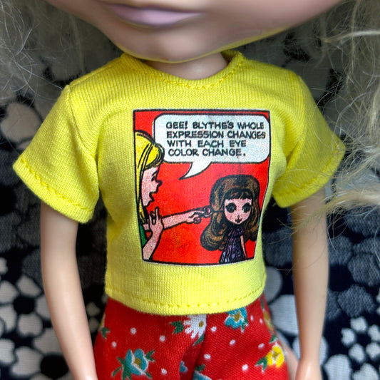 Kenner Eyes Comic Yellow Crop Tee for Blythe