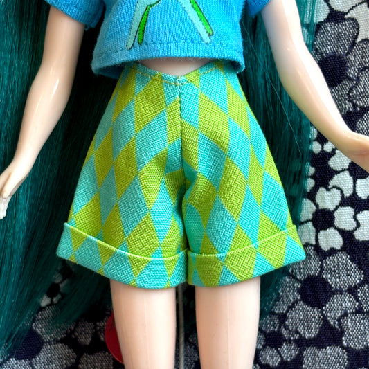 Harlequin Blue & Green Cuffed Cutie Shorts