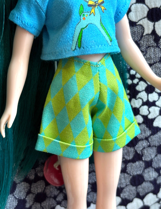 Harlequin Blue & Green Cuffed Cutie Shorts