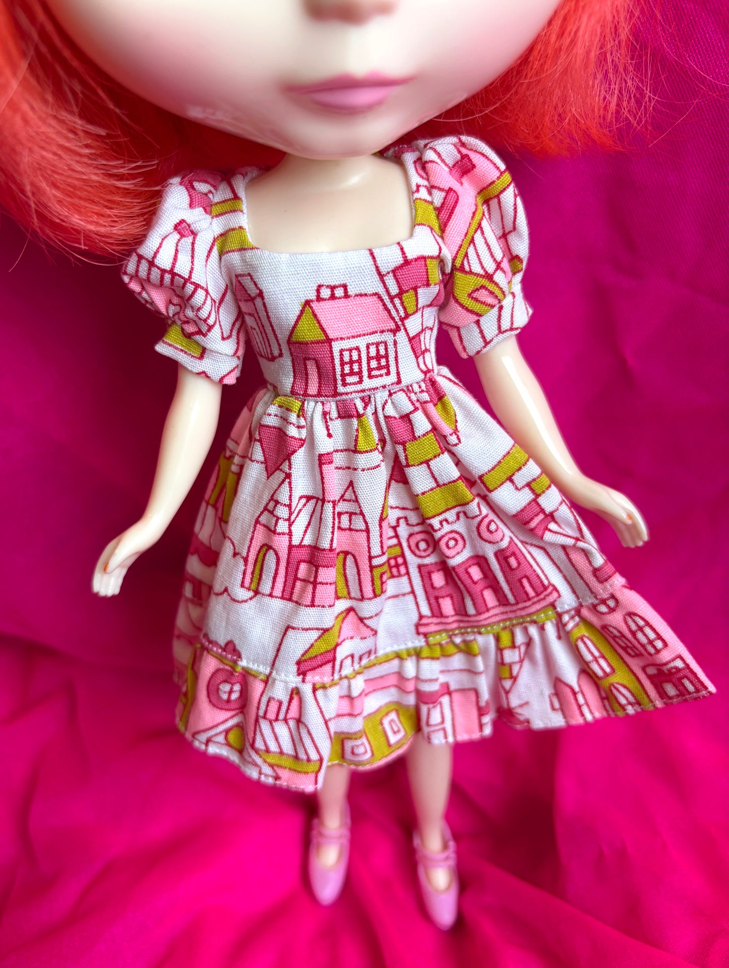 The House Dress Puff Sleeve Ruffle Hem Dress