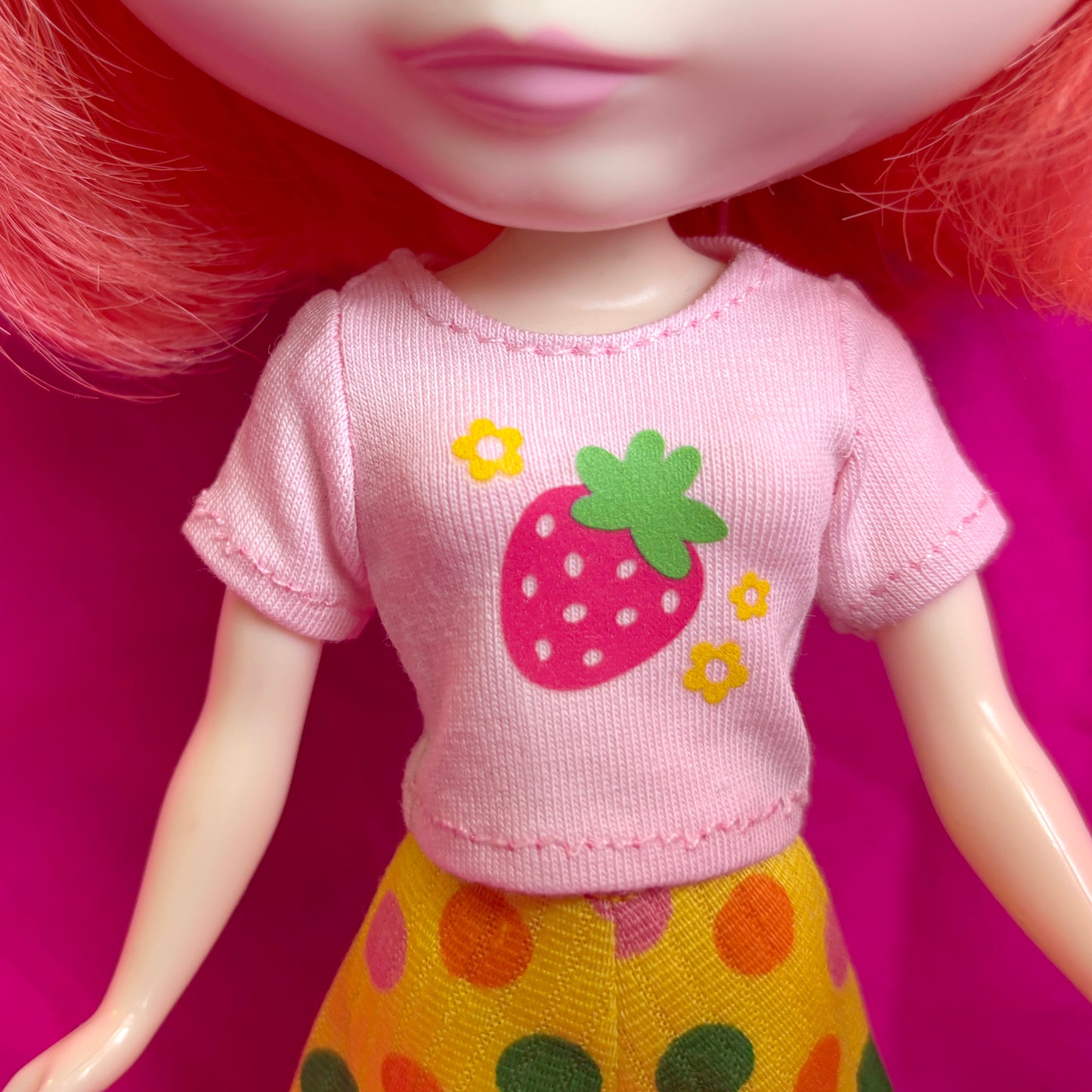Strawberry Love Pink Crop Tee for Blythe
