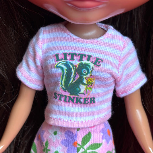 Little Stinker Pink & White Striped Crop Tee for Blythe