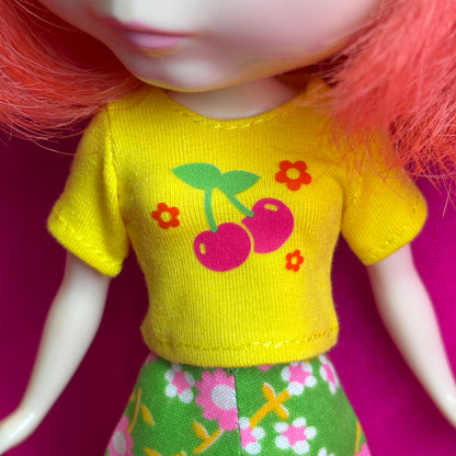 Cherries Yellow Crop Tee for Blythe