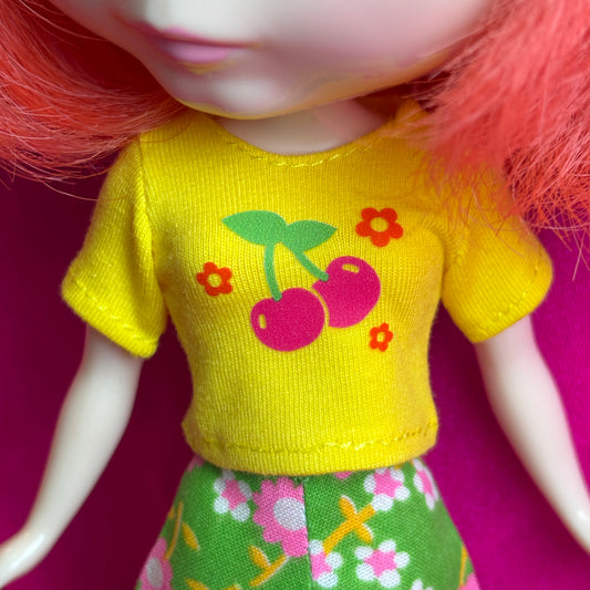 Cherries Yellow Crop Tee for Blythe