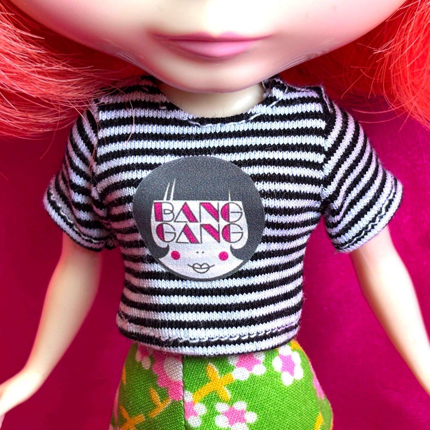 Bang Gang Black & White Striped Crop Tee for Blythe