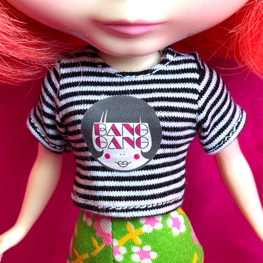 Bang Gang Black & White Striped Crop Tee for Blythe