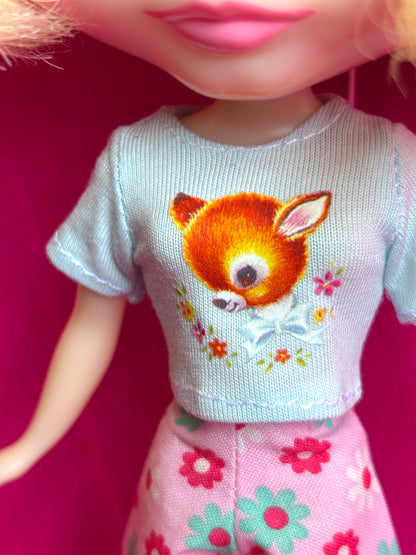 Sweet Deer Light Blue Crop Tee for Blythe