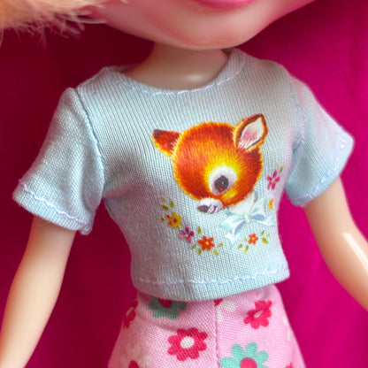 Sweet Deer Light Blue Crop Tee for Blythe