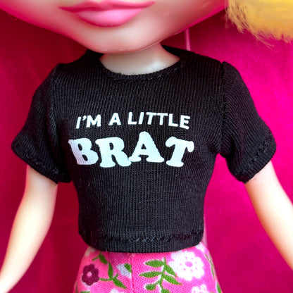 I'm A Litle Brat Black Crop Tee for Blythe