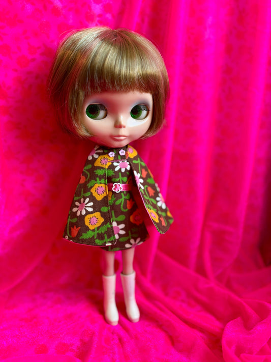 Wonder & Whimsy Brown Mod Vintage Dress & Cape Set
