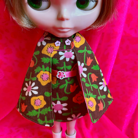 Wonder & Whimsy Brown Mod Vintage Dress & Cape Set