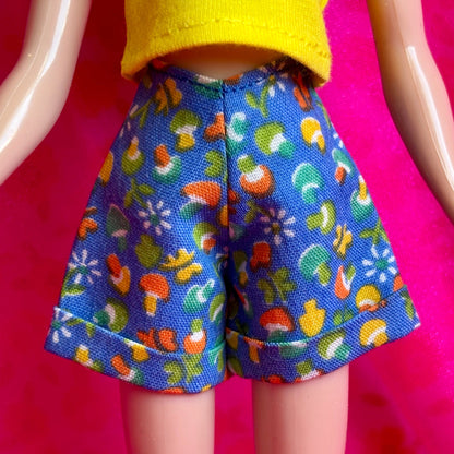 Little Mushrooms Blue Cuffed Cutie Shorts