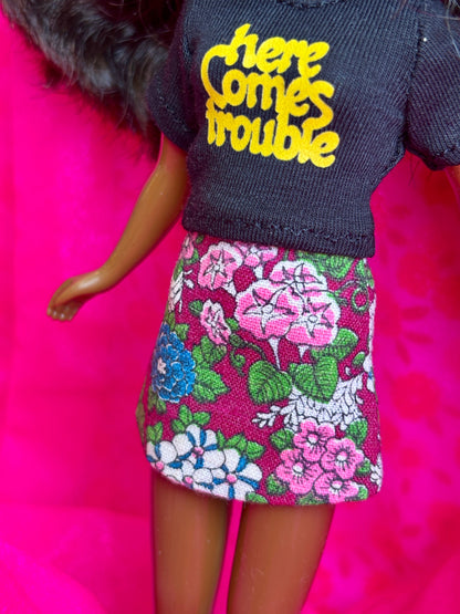 Dark Floral Plum Mod Mini Skirt