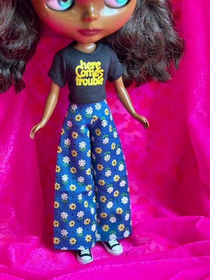 Little Daisies Blue Wide Leg Pants