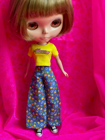 Little Mushrooms Blue Wide Leg Pants