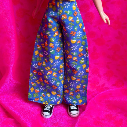Little Mushrooms Blue Wide Leg Pants