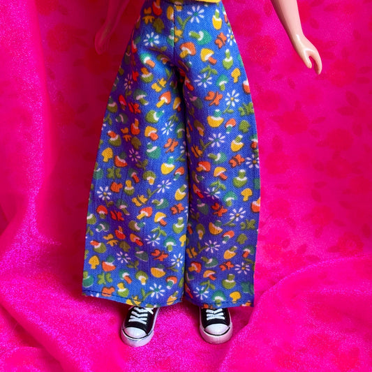 Little Mushrooms Blue Wide Leg Pants
