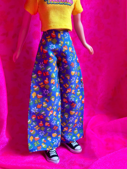 Little Mushrooms Blue Wide Leg Pants