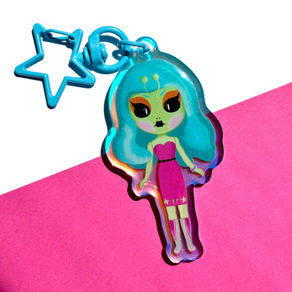 Martian Blythe Doll Rainbow Iridescent Acrylic Bag Charm