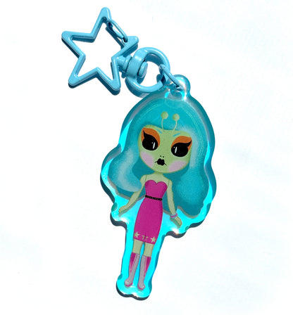 Martian Blythe Doll Rainbow Iridescent Acrylic Bag Charm