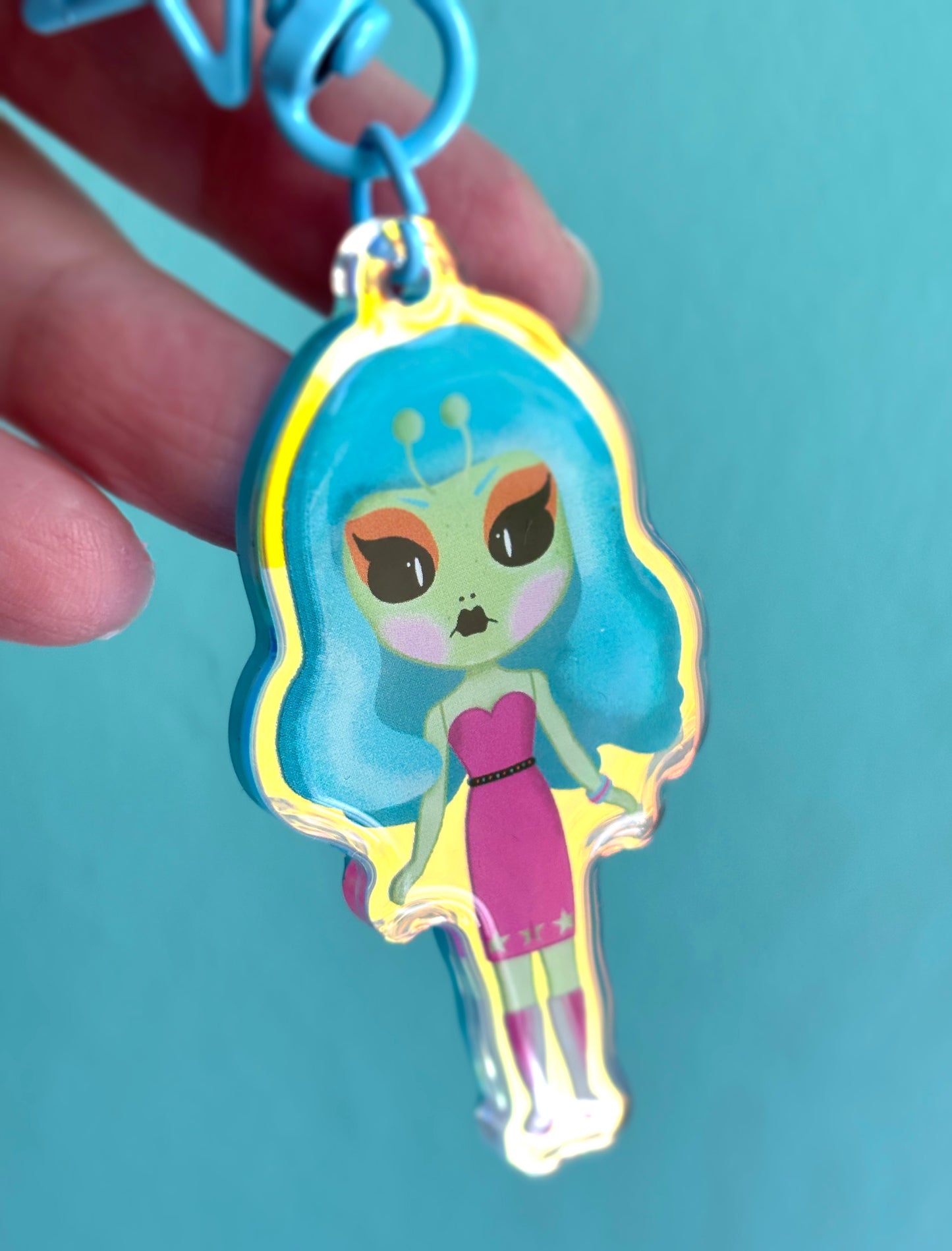 Martian Blythe Doll Rainbow Iridescent Acrylic Bag Charm