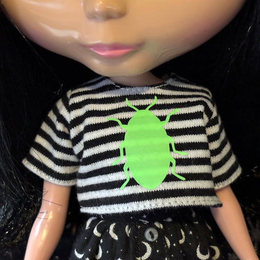 Glow Beetle Striped Crop Tee for Blythe