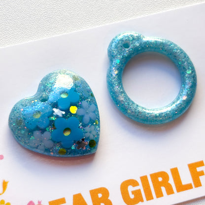 Daisy Bouquet Blue / Resin Glitter Pull Ring Charm Set