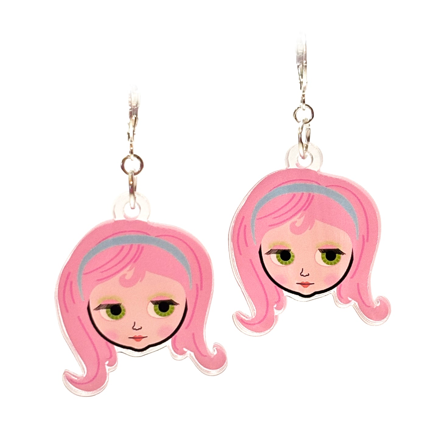 Pink Haired Blythe Doll Acrylic Earrings