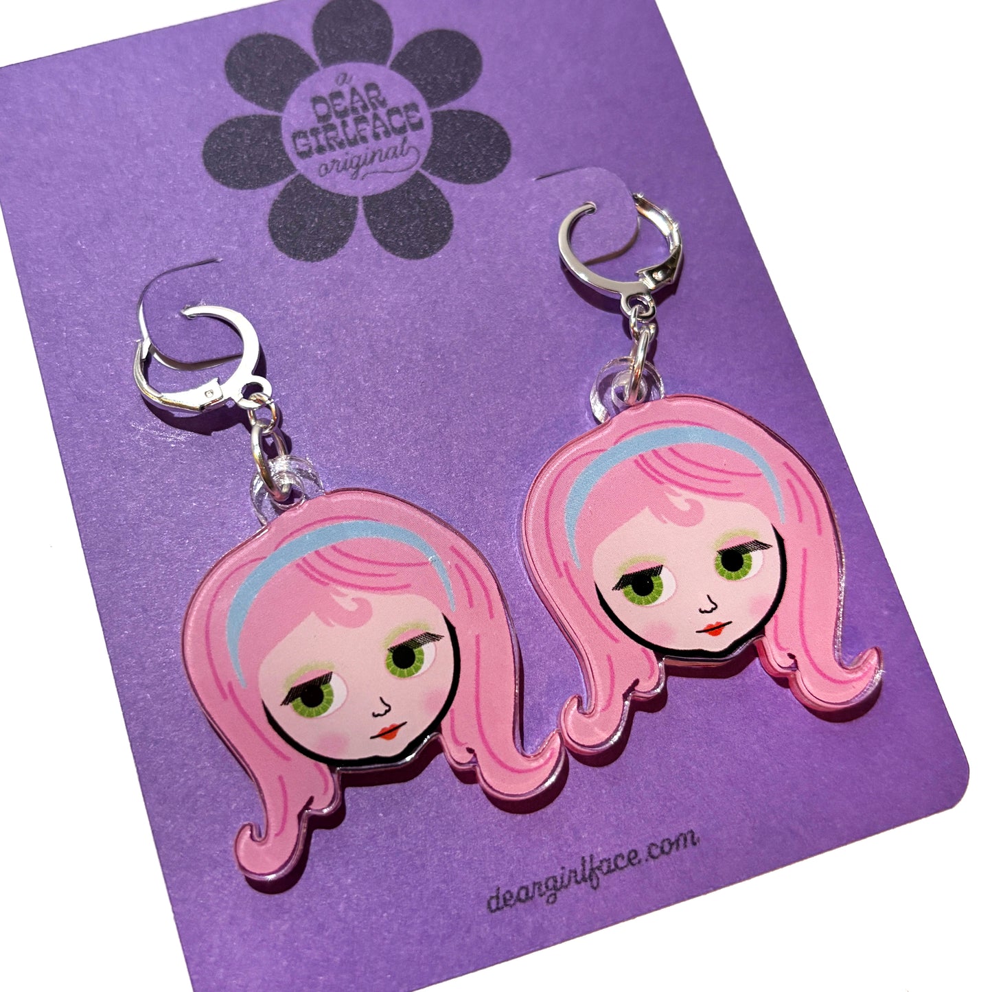 Pink Haired Blythe Doll Acrylic Earrings