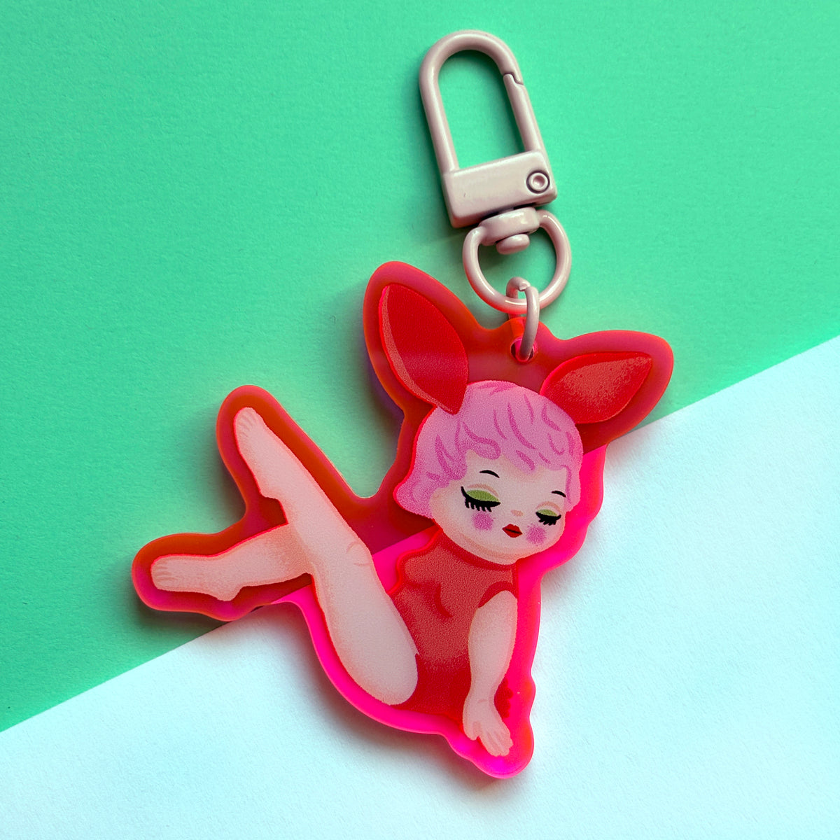 Bunny Girl Pink Acrylic Bag Charm