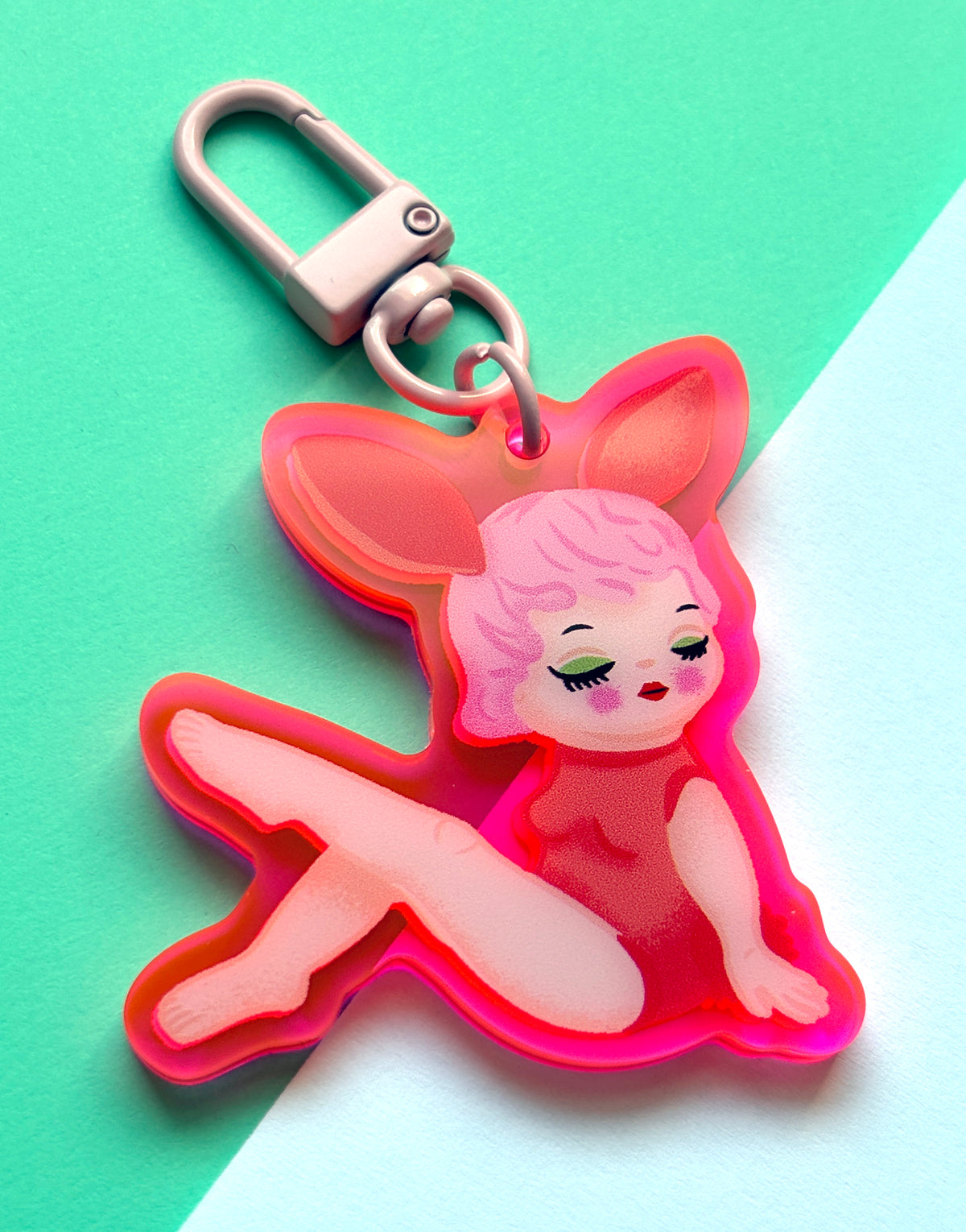 Bunny Girl Pink Acrylic Bag Charm